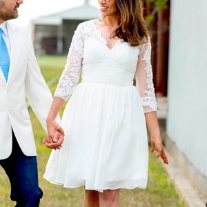 Lanting, White Lace & Crepe Bridal Dress, Size 6